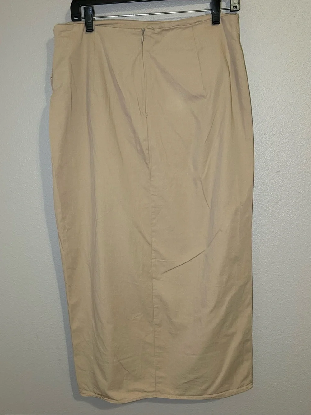 Zara Neutral 100% Cotton Asymmetric Ruched Wrap Midi Skirt Women’s Size Large